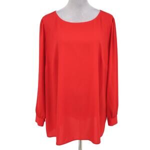 Loft Plus Top Womens 16 Red Button Up Back Blouse Cuffs Scoop Neck Lightweight